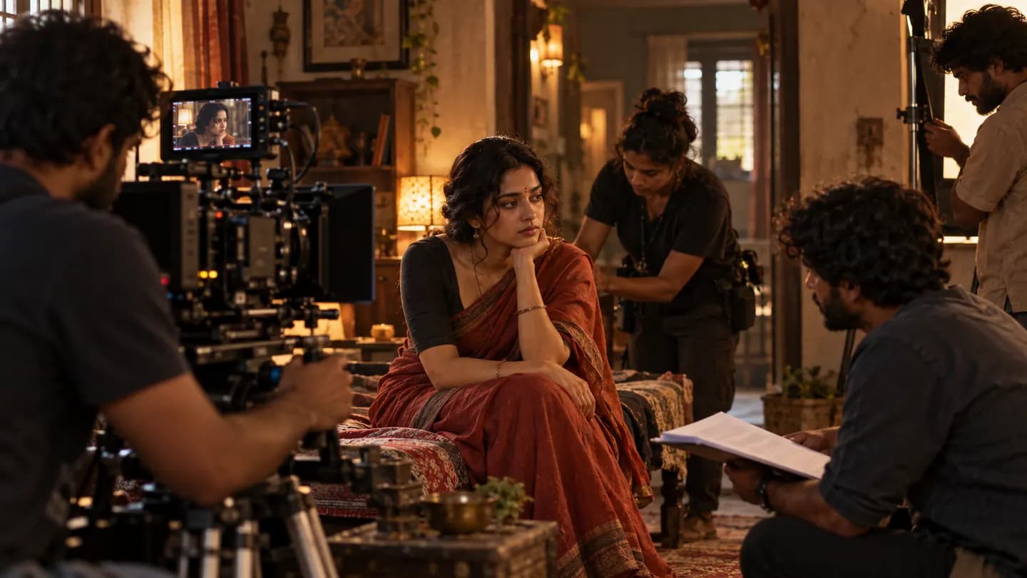 Performer and crew working together on a film set